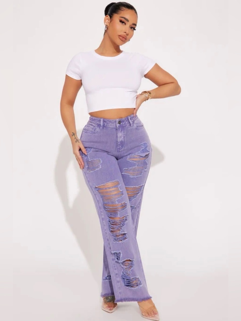 Fashion Nova High-Waist Distressed Lavender/Purple Jeans